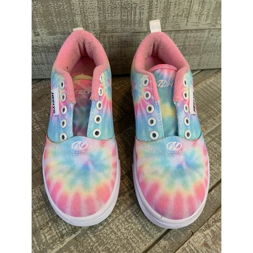 Heelys Ivory Ella Skate Shoes Youth Size 1 Rainbow Tie Dye Canvas No Wheels Nice